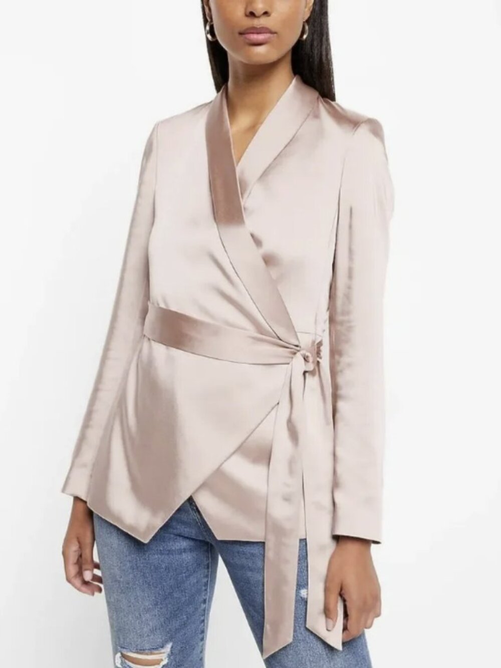 NWT Express Satin Tie Front Blazer size XL in blush pink